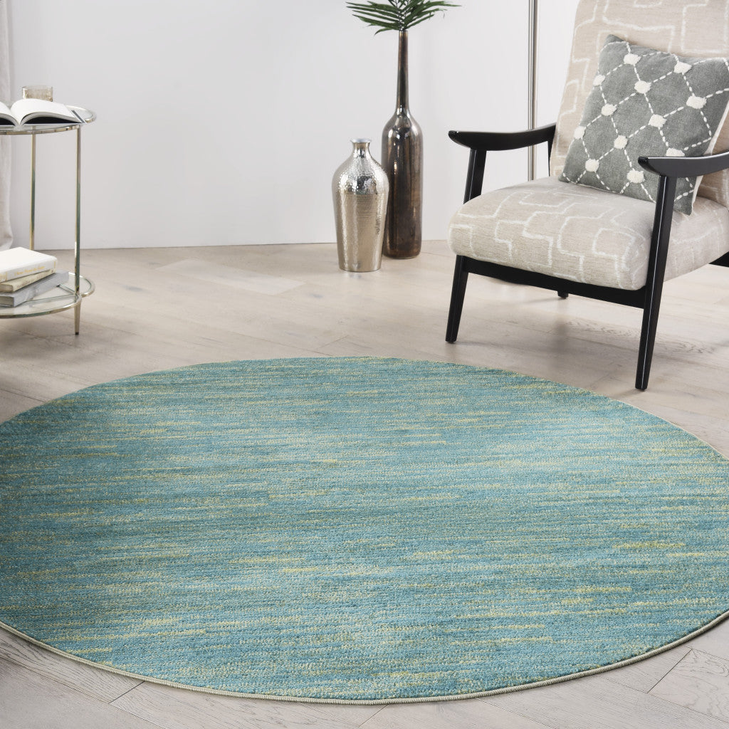 6' X 6' Blue And Green Round Striped Non Skid Indoor Outdoor Area Rug