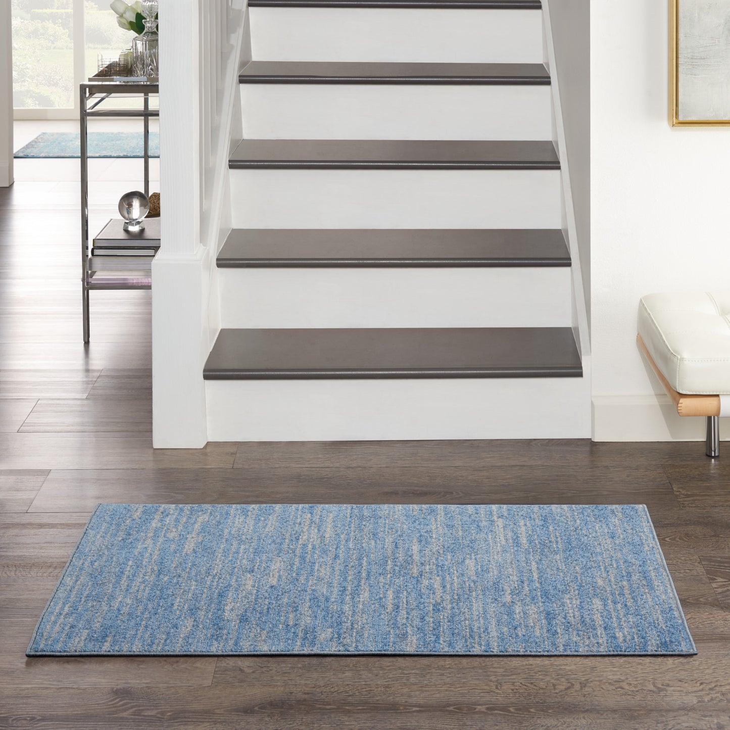 2' X 4' Blue And Grey Striped Non Skid Indoor Outdoor Runner Rug