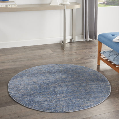 4' Blue And Grey Round Striped Non Skid Indoor Outdoor Area Rug