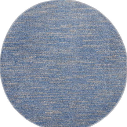 4' Blue And Grey Round Striped Non Skid Indoor Outdoor Area Rug