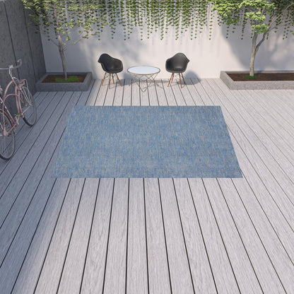 9' X 12' Blue And Grey Striped Non Skid Indoor Outdoor Area Rug