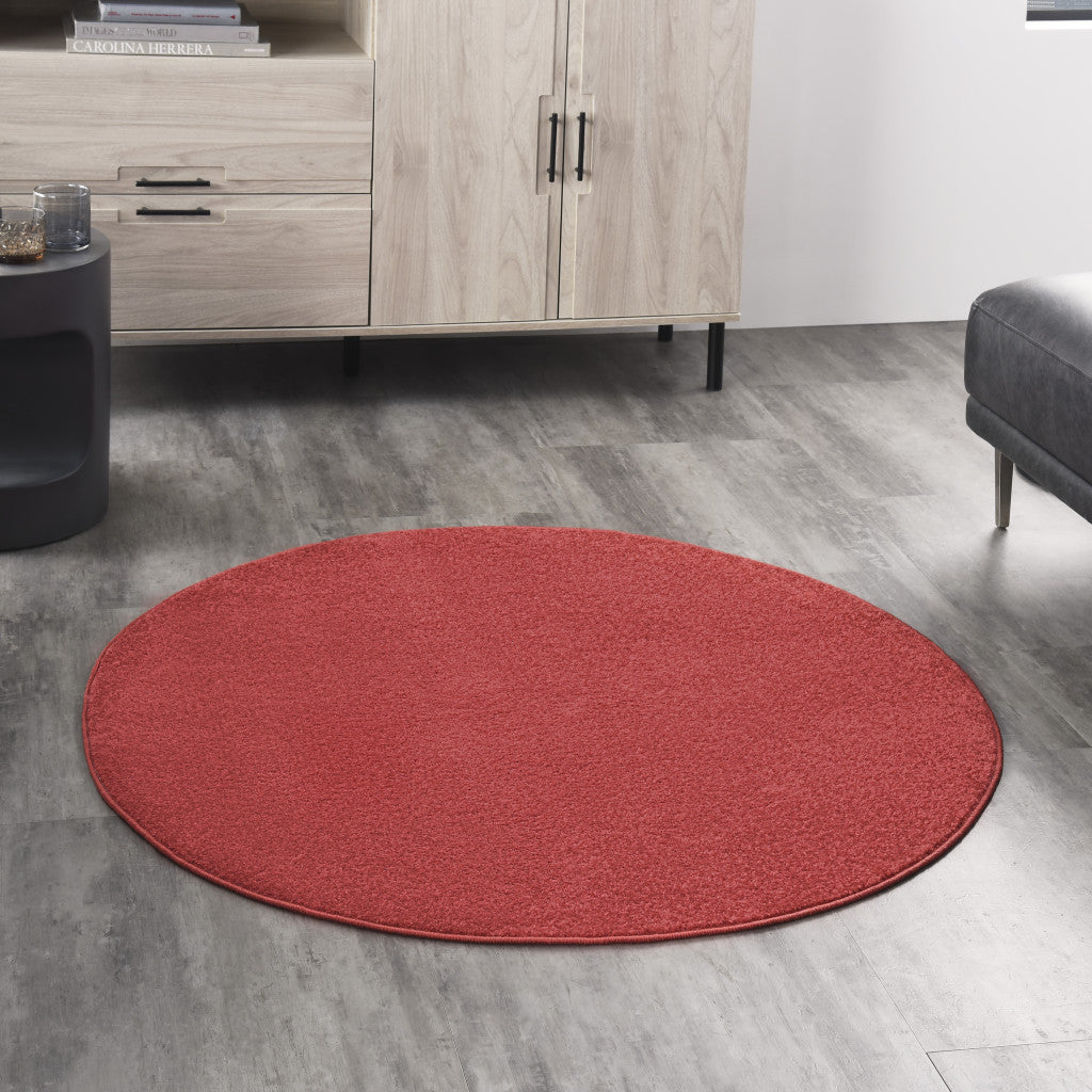 4' X 4' Brick Red Round Non Skid Indoor Outdoor Area Rug