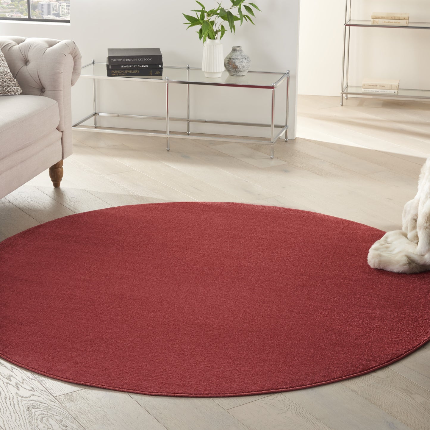 6' X 6' Brick Red Round Non Skid Indoor Outdoor Area Rug