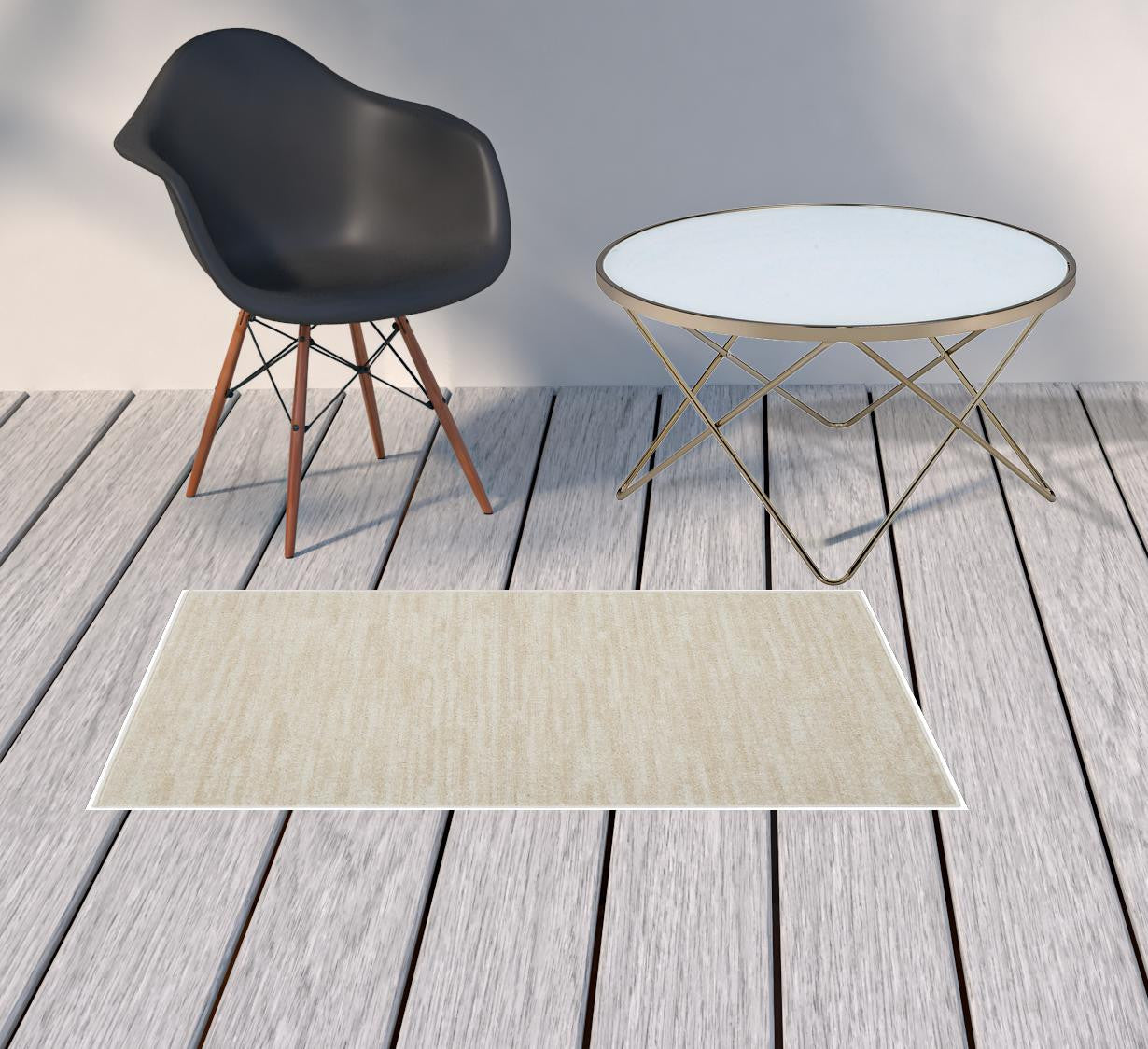 2' X 4' Ivory And Beige Non Skid Indoor Outdoor Runner Rug