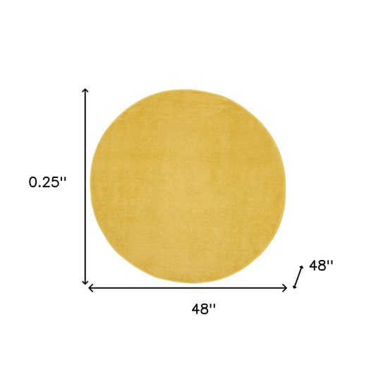 4' X 4' Yellow Round Non Skid Indoor Outdoor Area Rug