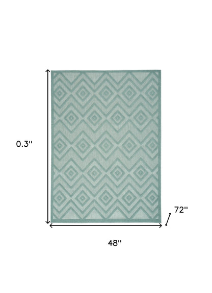 4' X 6' Aqua And Teal Argyle Indoor Outdoor Area Rug