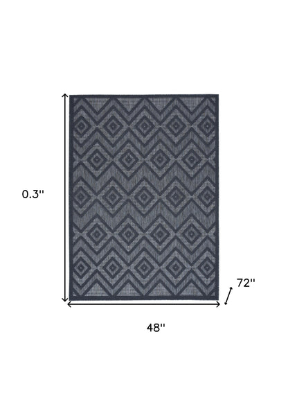 4' X 6' Navy Blue Argyle Indoor Outdoor Area Rug