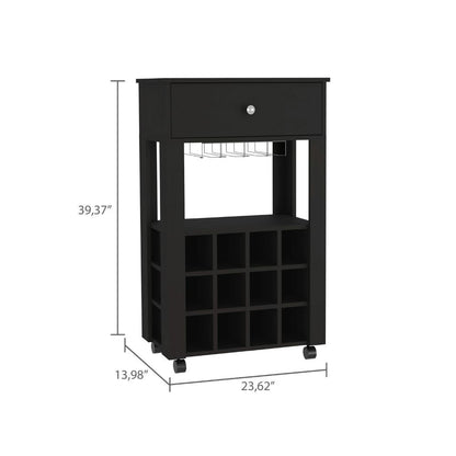 Black Rolling Bar Cart With Wine Storage