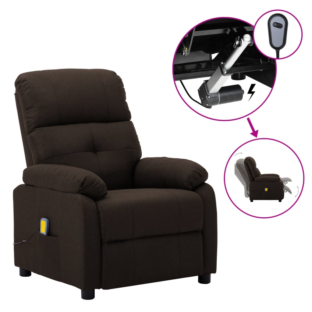 Massage Recliner Dark Brown Fabric