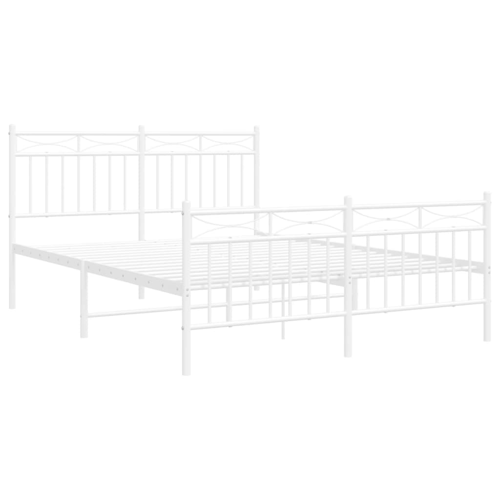 Metal Bed Frame without Mattress with Footboard White 53.1"x74.8"