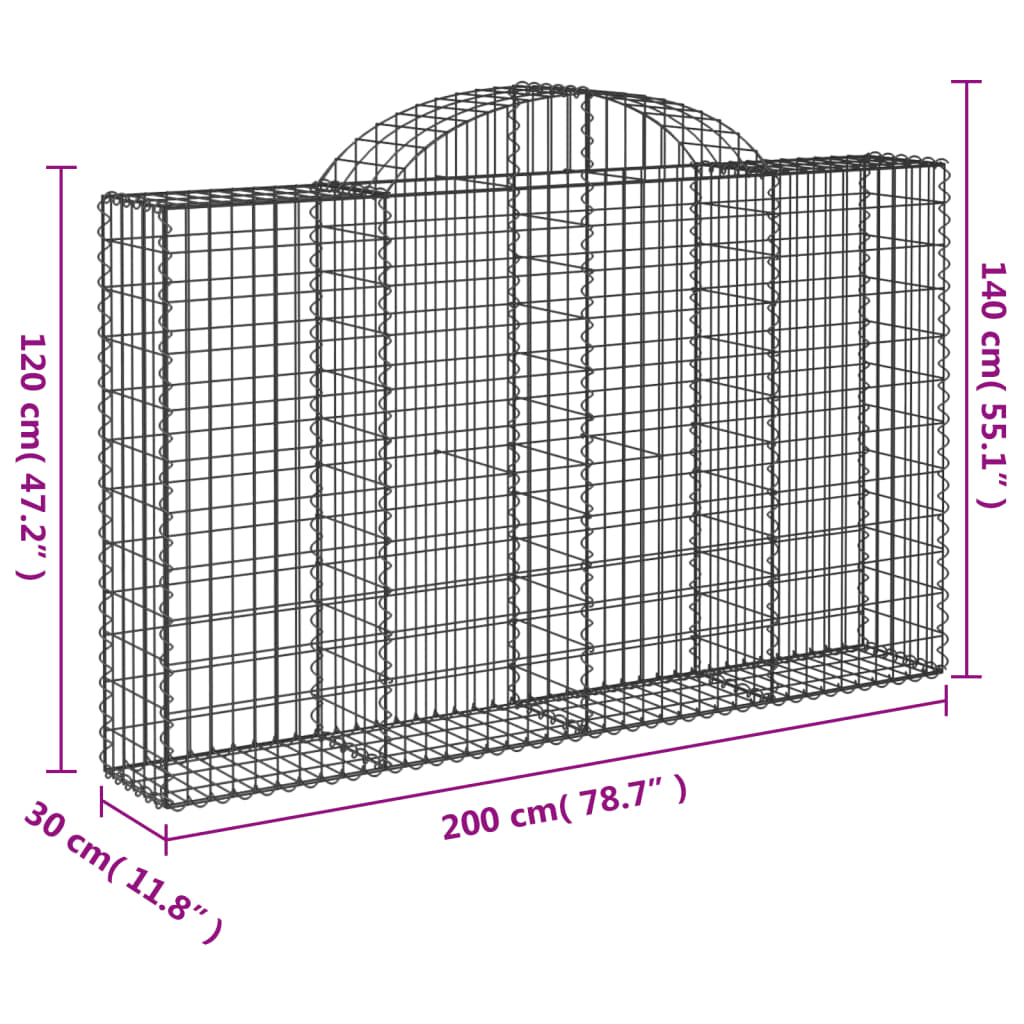 Arched Gabion Baskets 6 pcs 78.7"x11.8"x47.2"/55.1" Galvanized Iron