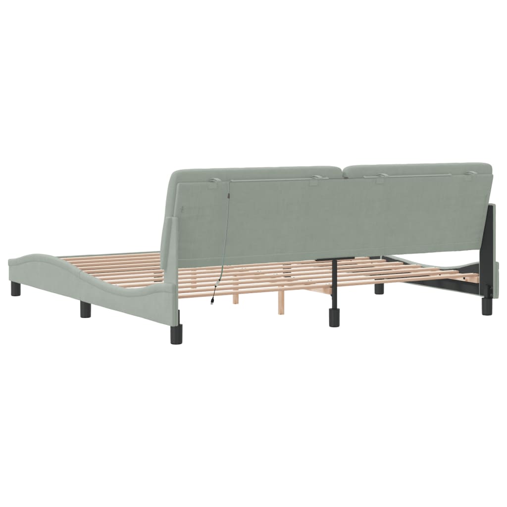 Bed Frame with LED without Mattress Light Gray 76"x79.9" Velvet