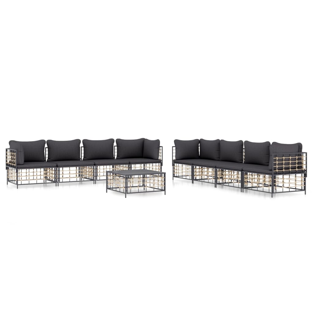 9 Piece Patio Lounge Set with Cushions Anthracite Poly Rattan