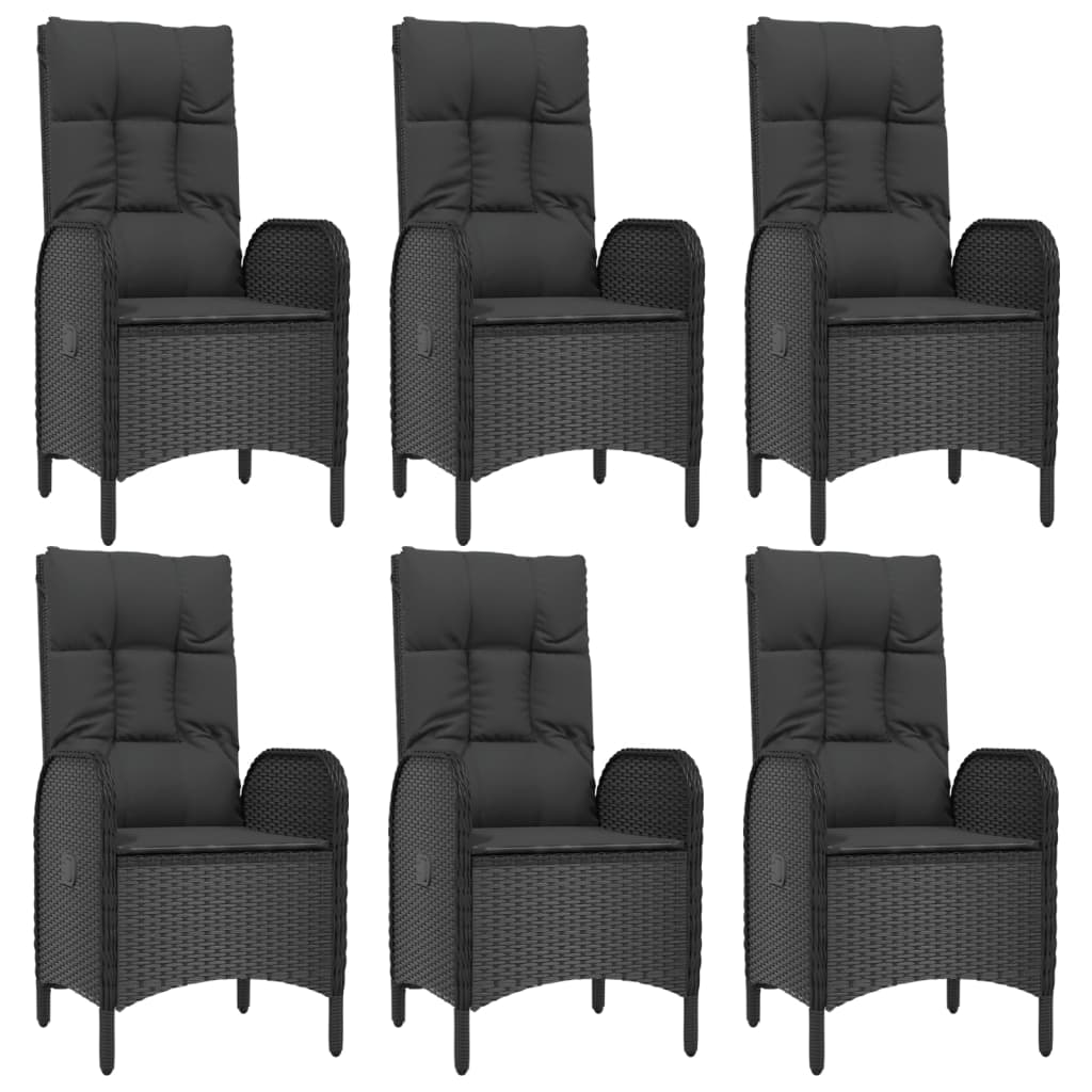 7 Piece Patio Dining Set with Cushions Black Poly Rattan