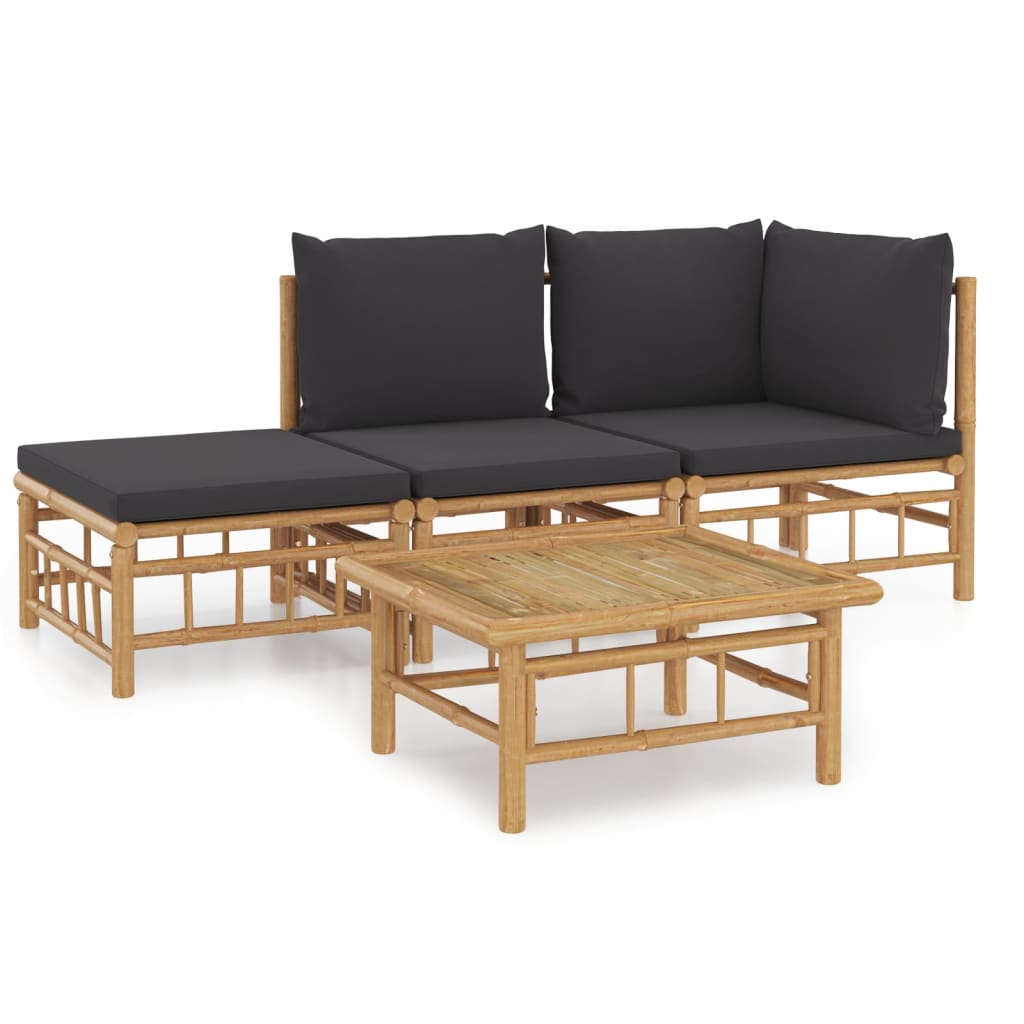 4 Piece Patio Lounge Set with Dark Gray Cushions Bamboo