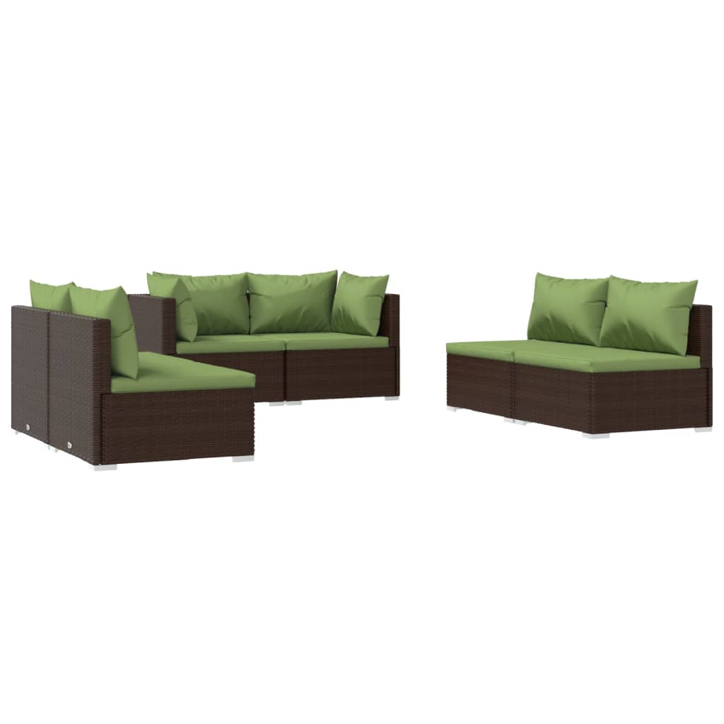 6 Piece Patio Lounge Set with Cushions Poly Rattan Brown