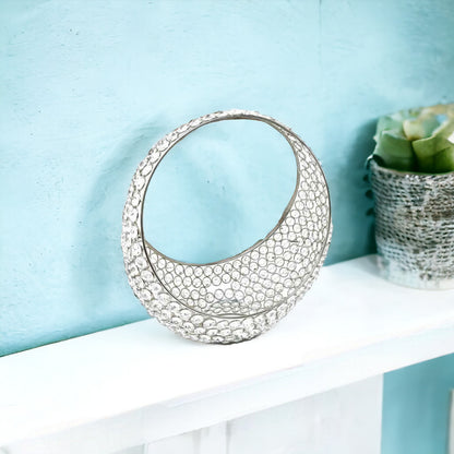 13" Silver and Faux Crystal Bling Ring Basket