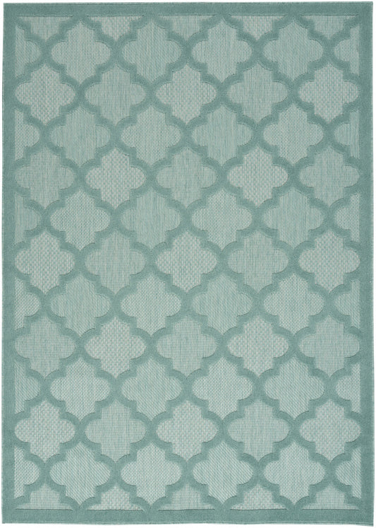 5' X 7' Aqua And Teal Ikat Indoor Outdoor Area Rug