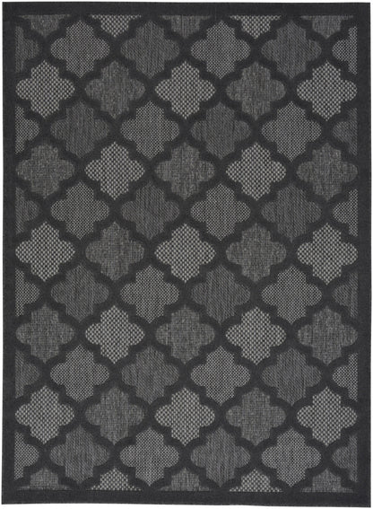 5' X 7' Charcoal Black Ikat Indoor Outdoor Area Rug