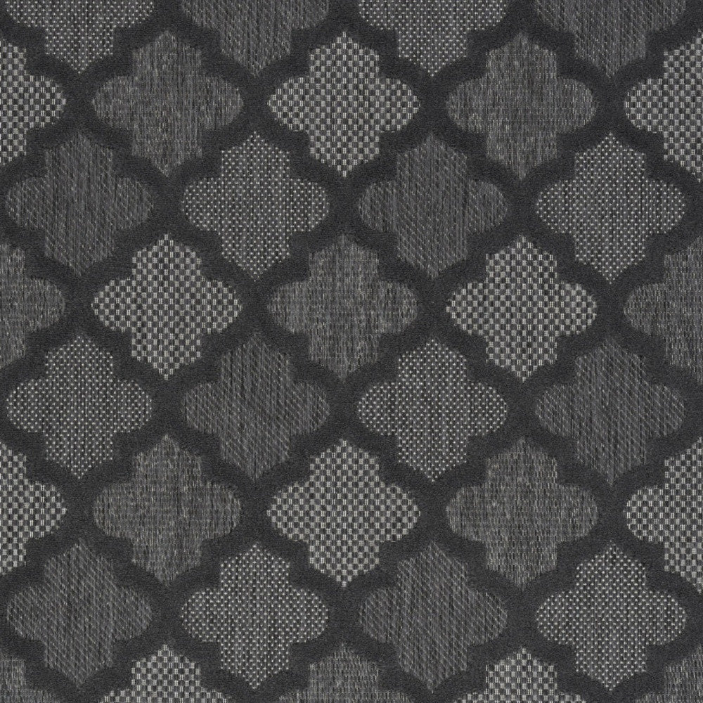 5' X 7' Charcoal Black Ikat Indoor Outdoor Area Rug