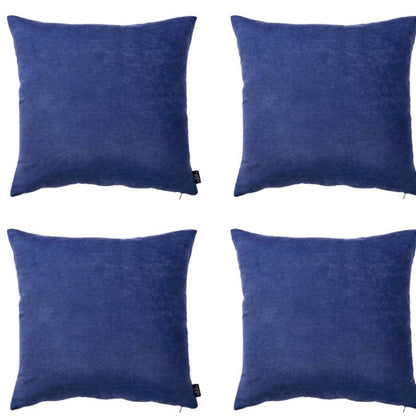 Set Of Four 17" X 17" Navy Blue Polyester Zippered Pillow Cover