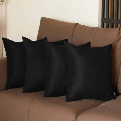 Set Of Four 17" X 17" Black Polyester Zippered Pillow Cover