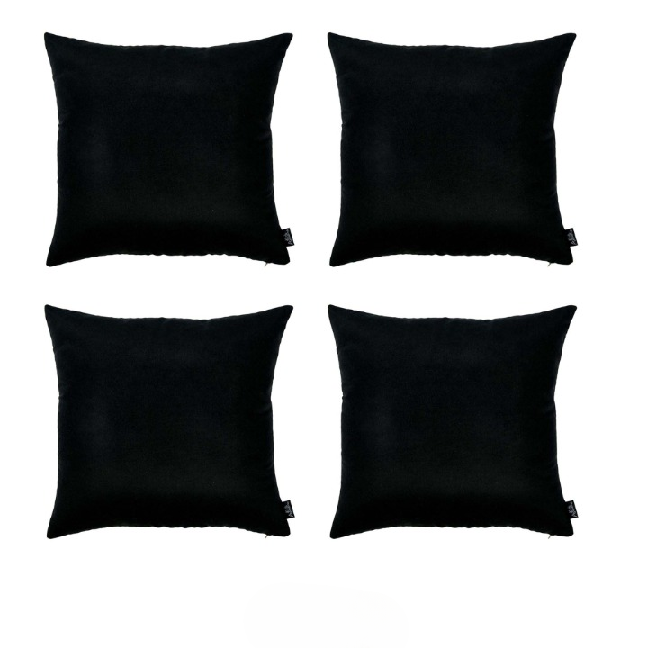 Set Of Four 17" X 17" Black Polyester Zippered Pillow Cover