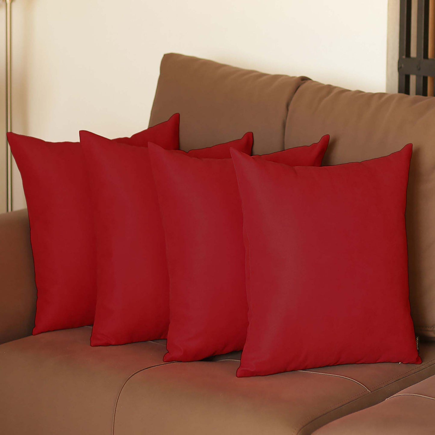 Set Of Four 17" X 17" Red Polyester Zippered Pillow Cover