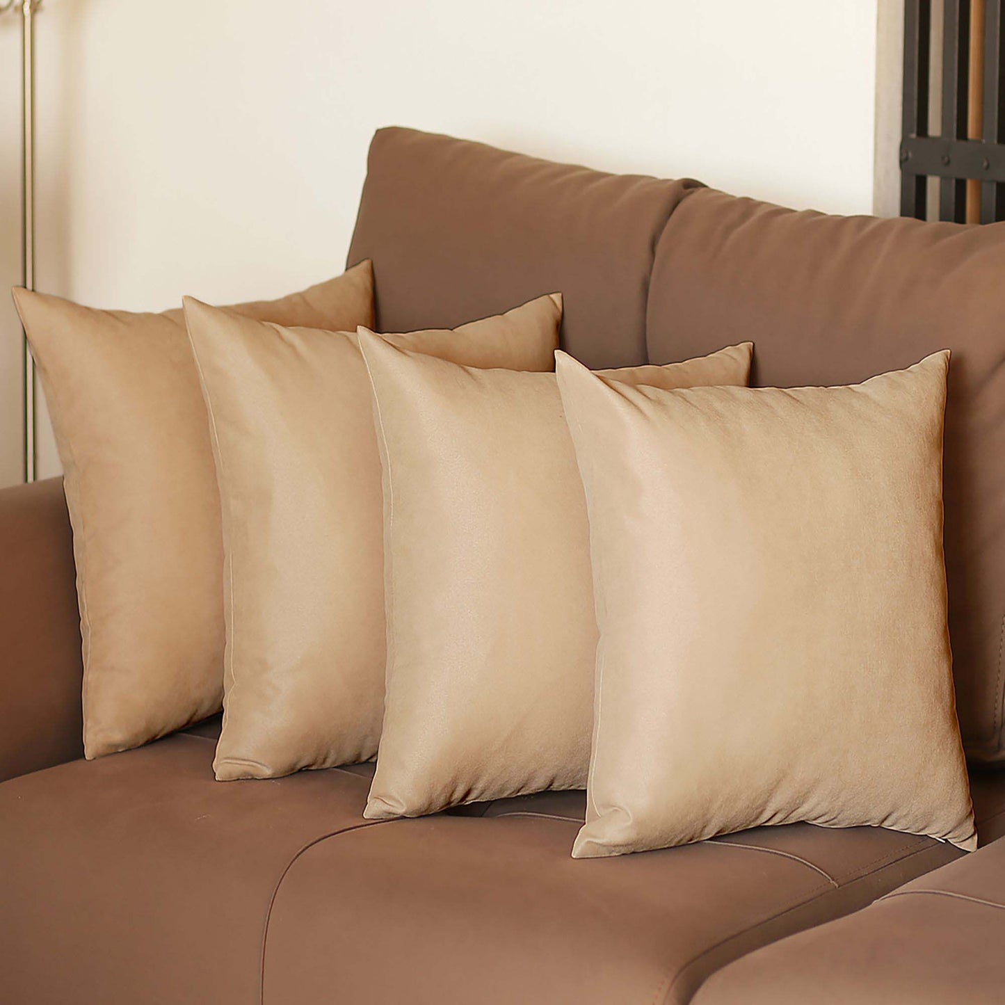 Set Of Four 17" X 17" Beige Polyester Zippered Pillow Cover