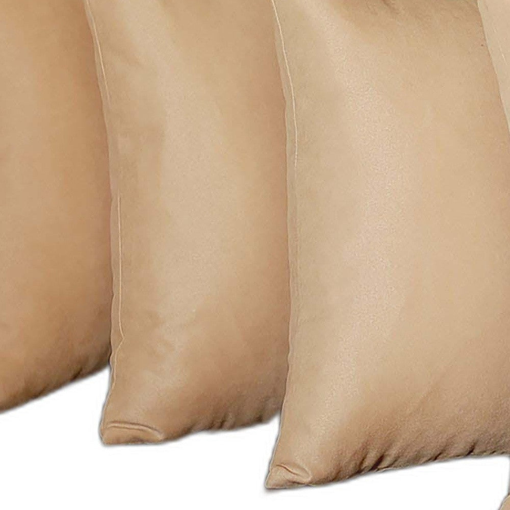 Set Of Four 17" X 17" Beige Polyester Zippered Pillow Cover