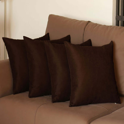 Set Of Four 18" X 18" Brown Polyester Zippered Pillow Cover