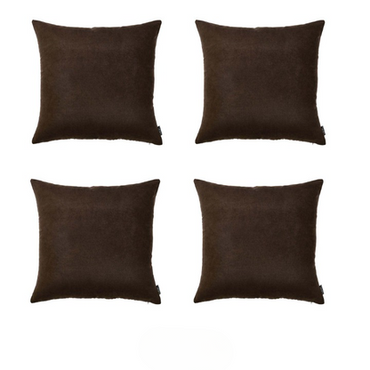 Set Of Four 18" X 18" Brown Polyester Zippered Pillow Cover