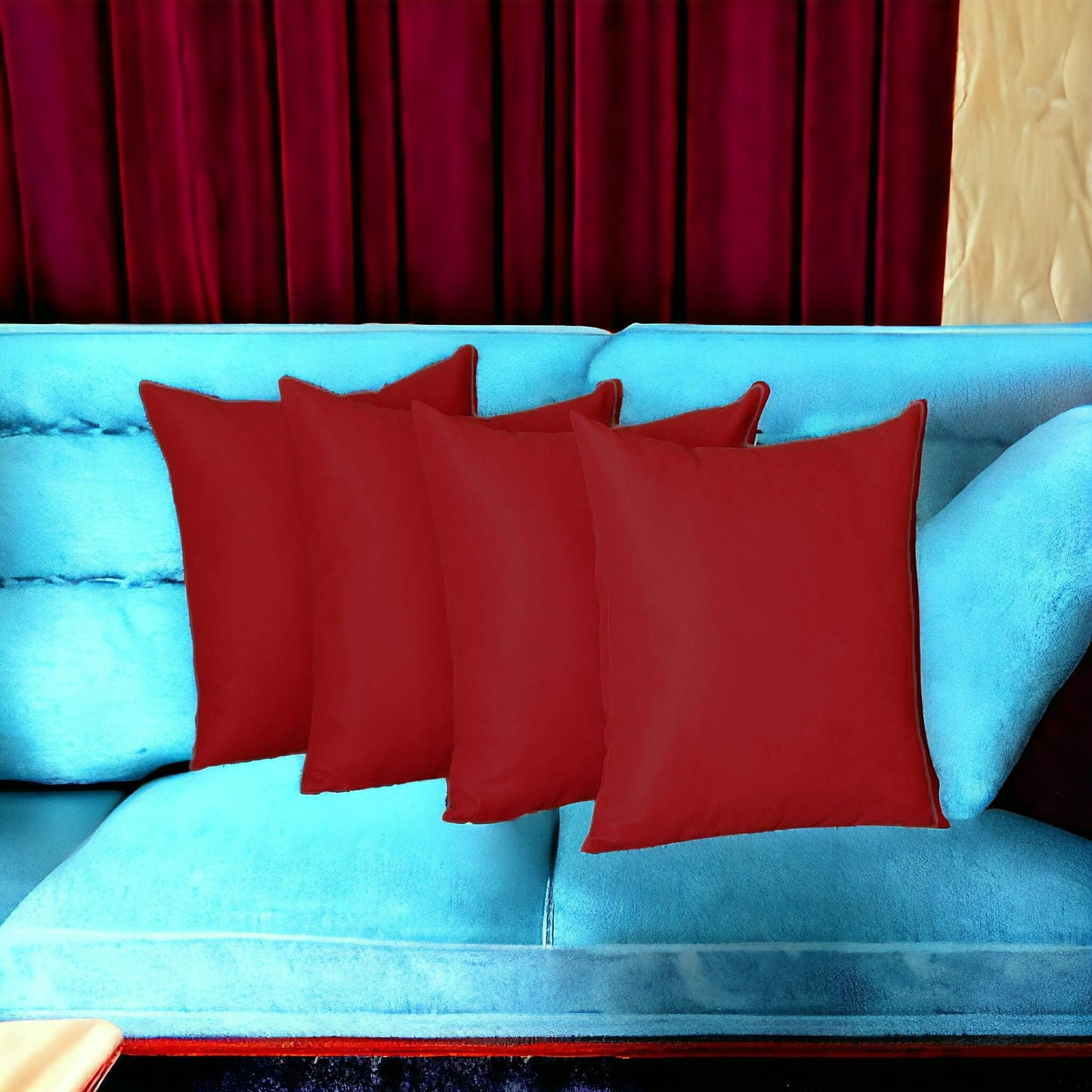 Set Of Four 18" X 18" Red Polyester Zippered Pillow Cover