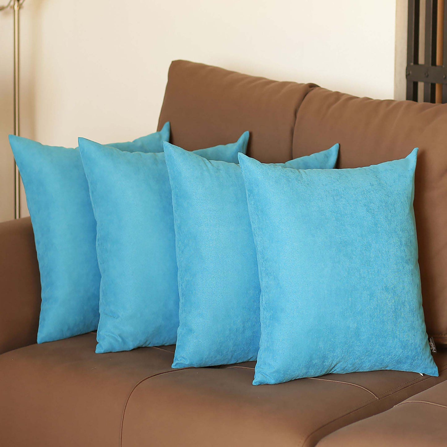 Set Of Four 20" X 20" Sky Blue Polyester Zippered Pillow Cover