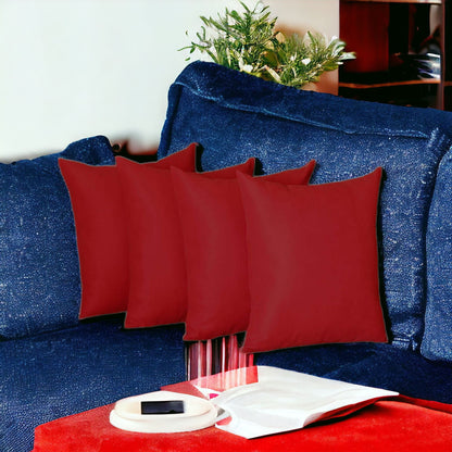 Set Of Four 20" X 20" Red Polyester Zippered Pillow Cover