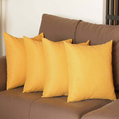 Set Of Four 20" X 20" Yellow Polyester Zippered Pillow Cover