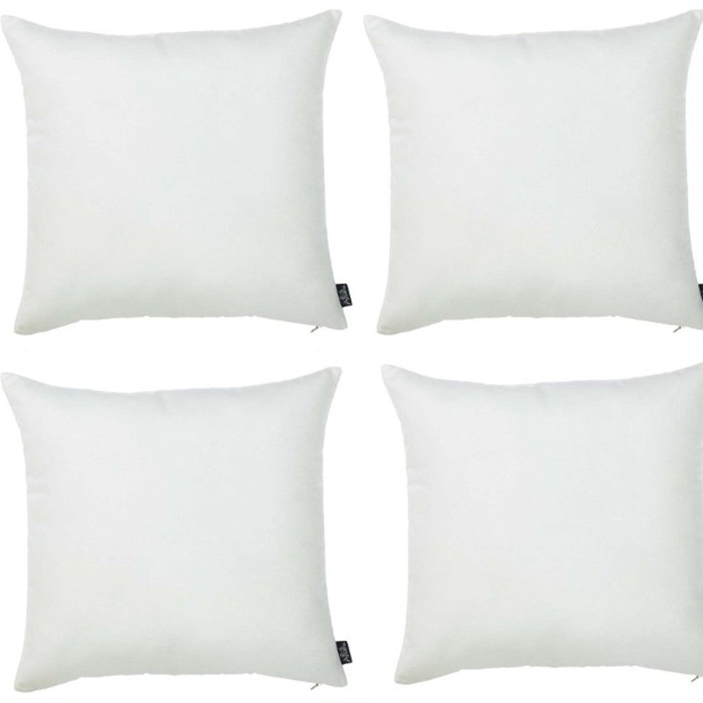 Set Of Four 22" X 22" White Polyester Zippered Pillow Cover