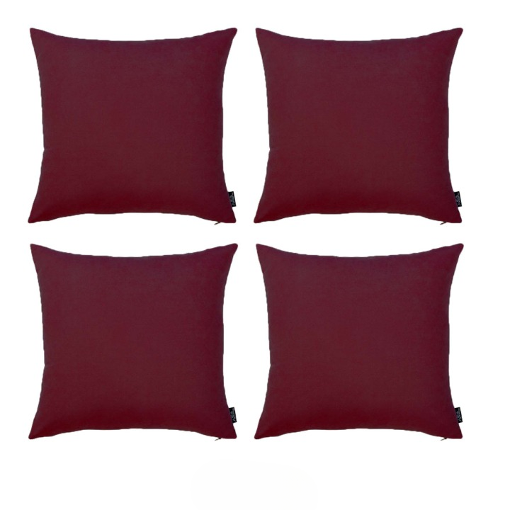 Set Of Four 22" X 22" Claret Red Polyester Zippered Pillow Cover