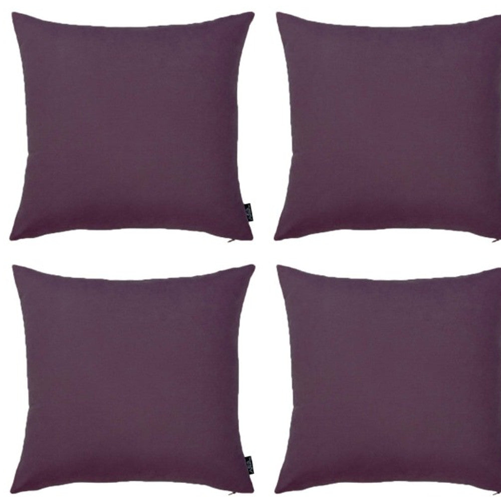 Set Of Four 22" X 22" Purple Polyester Zippered Pillow Cover