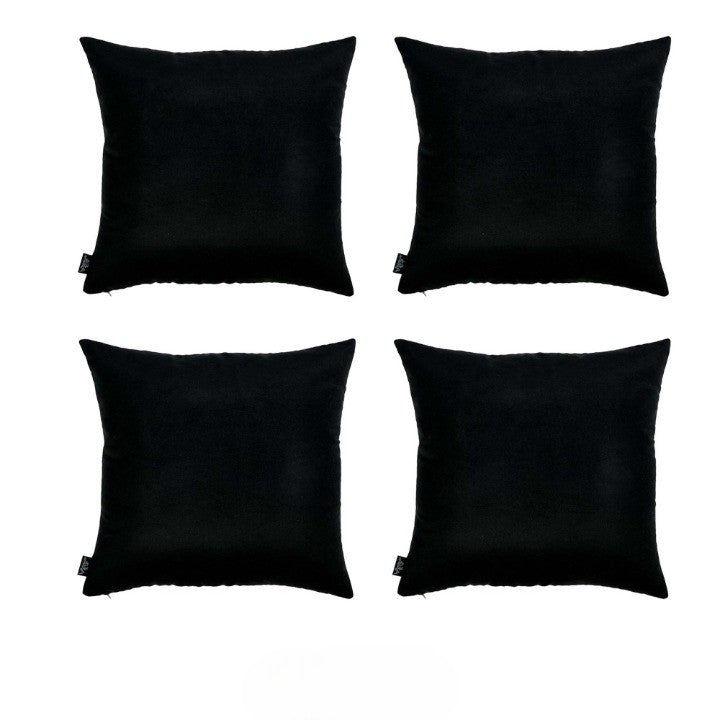 Set Of Four 22" X 22" Black Polyester Zippered Pillow Cover