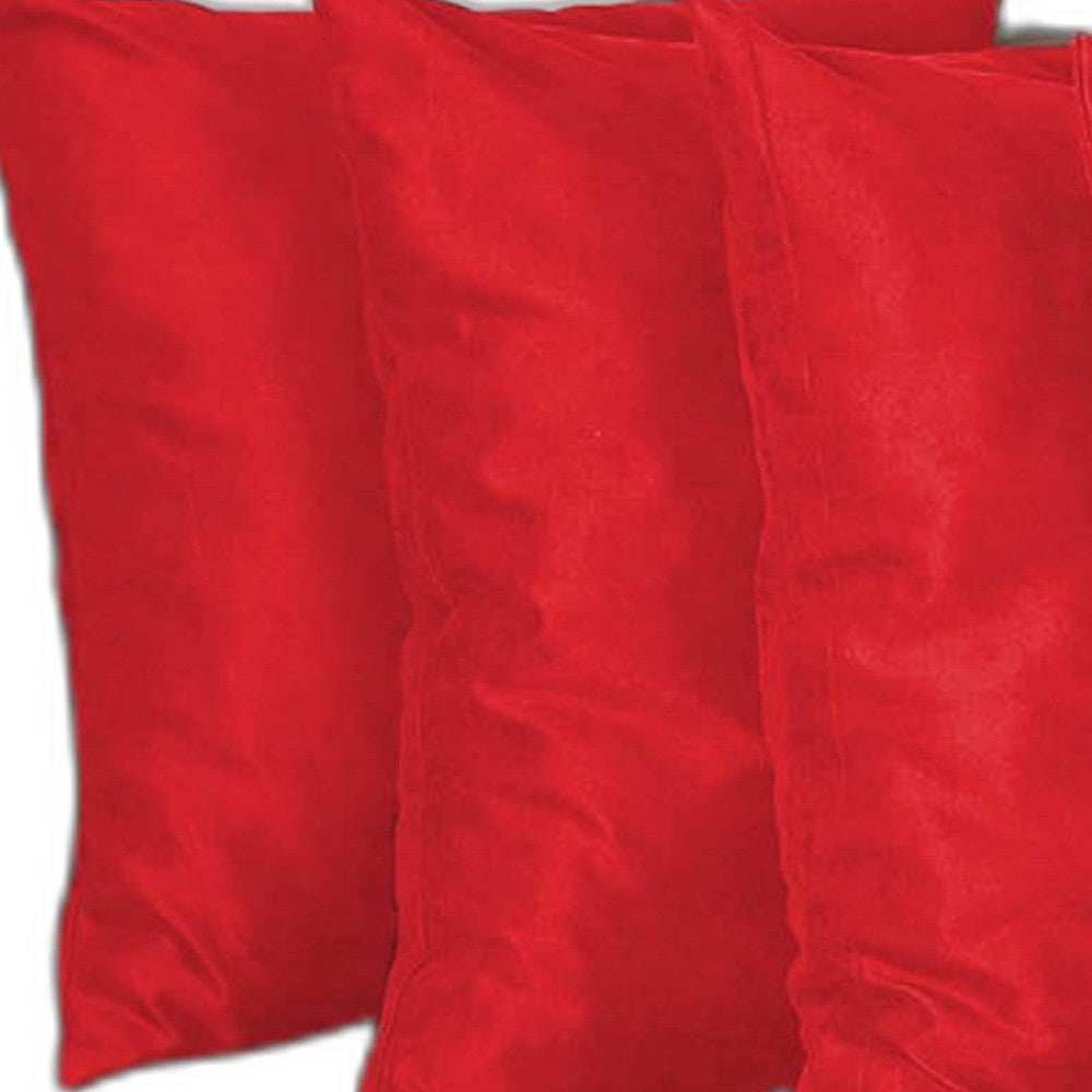 Set Of Four 22" X 22" Red Polyester Zippered Pillow Cover