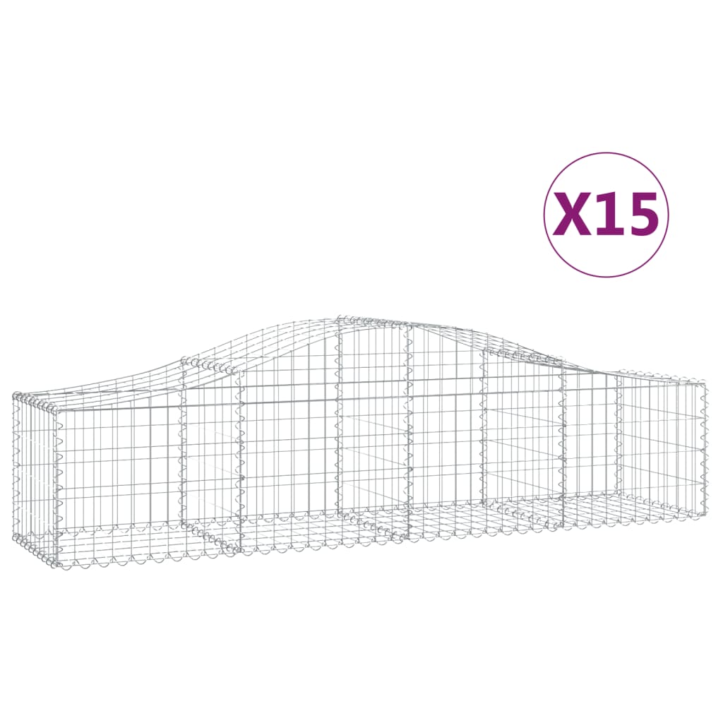 Arched Gabion Baskets 15 pcs 78.7"x19.7"x15.7"/23.6" Galvanized Iron