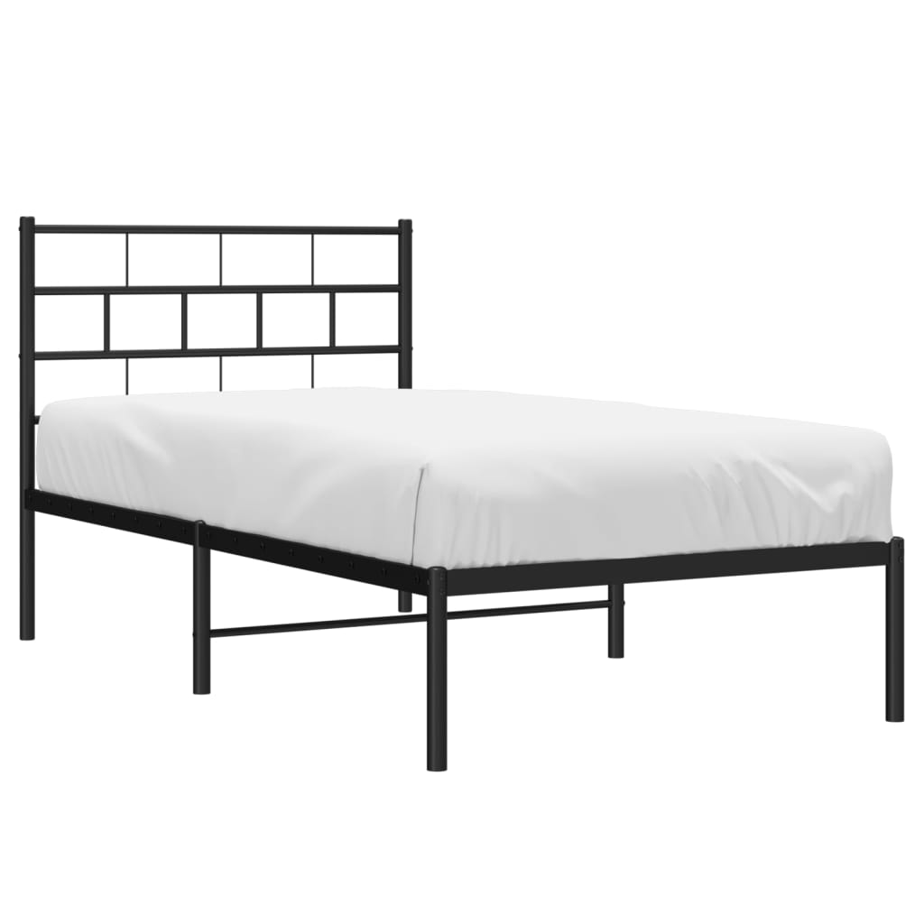 Metal Bed Frame without Mattress with Headboard Black 39.4"x74.8"