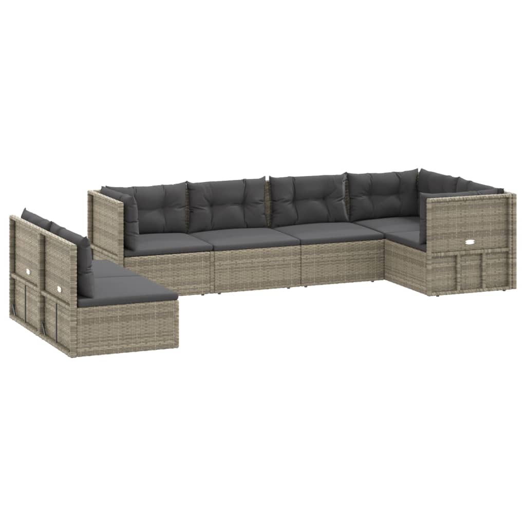 7 Piece Patio Lounge Set with Cushions Gray Poly Rattan