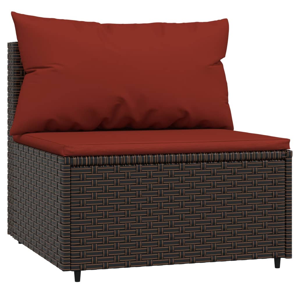 3 Piece Patio Lounge Set with Cushions Brown Poly Rattan