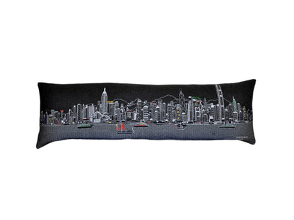 46" Black Hong Kong Nighttime Skyline Lumbar Decorative Pillow