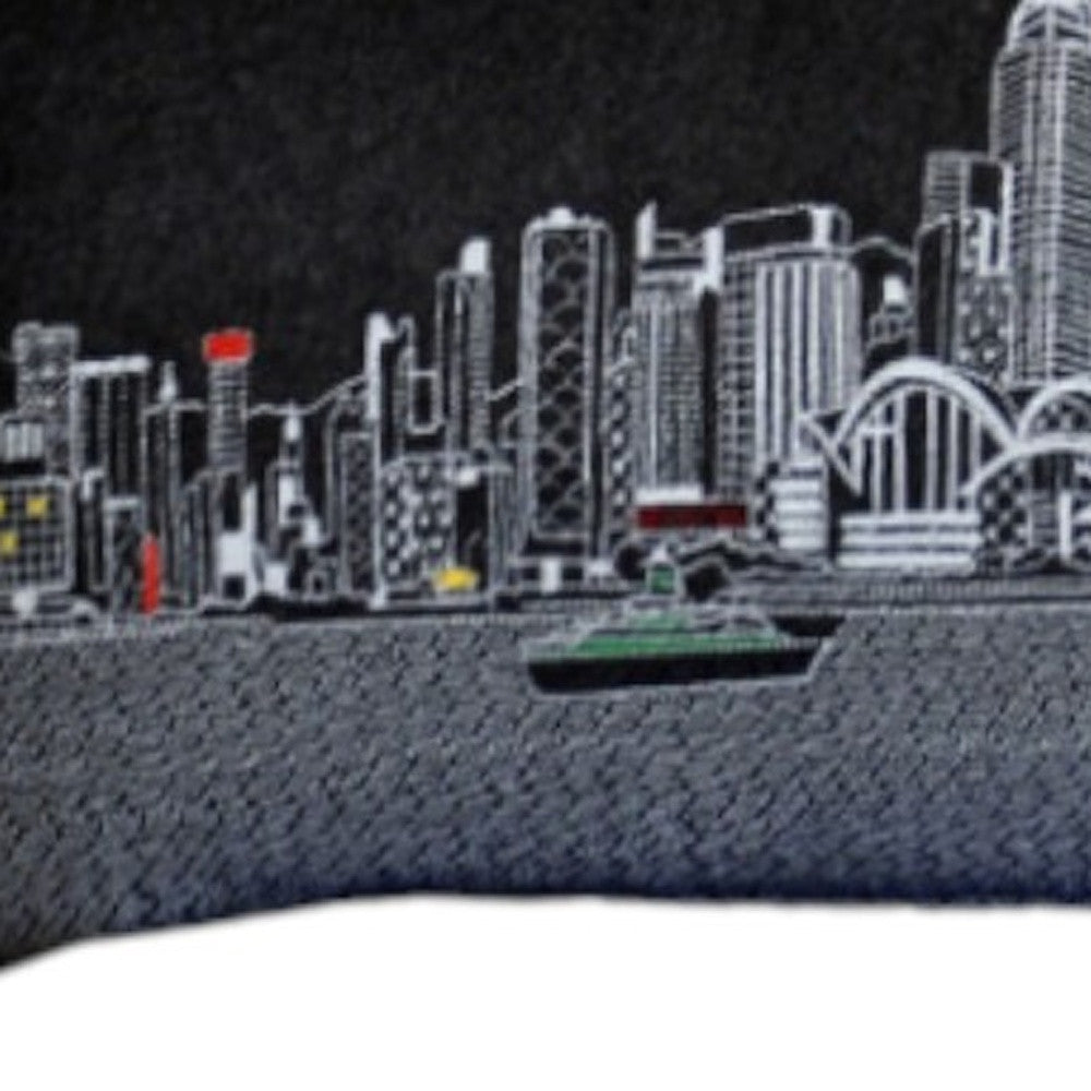 46" Black Hong Kong Nighttime Skyline Lumbar Decorative Pillow