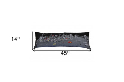 46" Black NYC Nighttime Skyline Lumbar Decorative Pillow