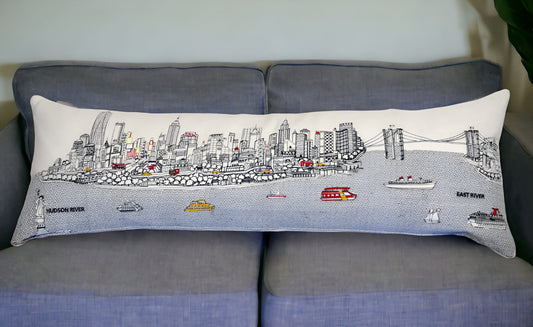 46" White NYC Daylight Skyline Lumbar Decorative Pillow