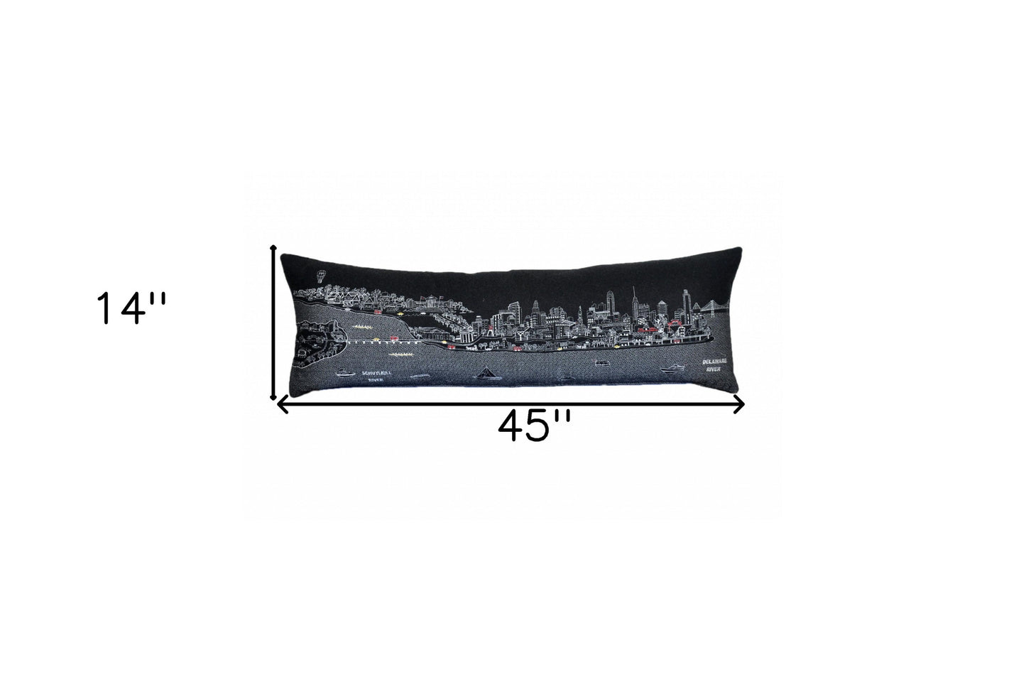 46" Black Philadelphia Nighttime Skyline Lumbar Decorative Pillow